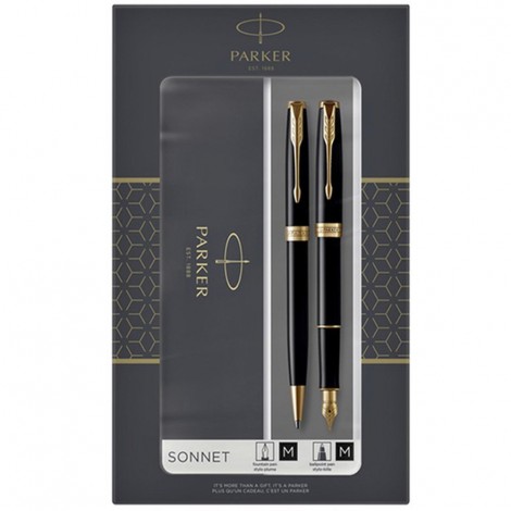 Набор ручек Parker SONNET Black Lacquer GT FP+BP (перьевая + шариковая)