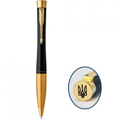 Ручка кулькова Parker URBAN Muted Black GT BP Тризуб на торці 30035_TR