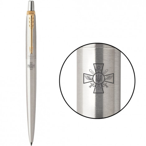 Ручка шариковая Parker JOTTER ARMY Stainless Steel GT BP Эмблема ГШ ВСУ 16032_W005b