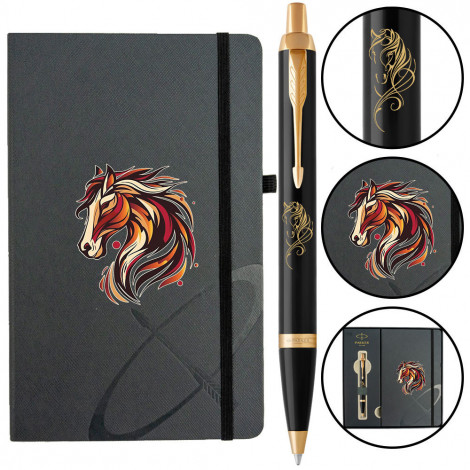 Набір Parker IM ZODIAC Black GT BP Червоний кінь (кулькова ручка + блокнот Parker)