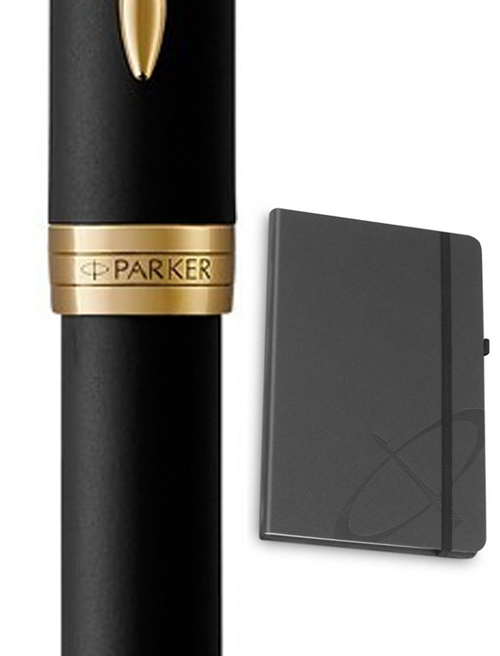 Набор Parker SONNET Matte Black Lacquer GT FP F (перьевая ручка + блокнот Parker)