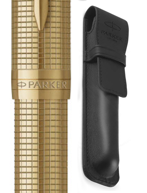 Набор Parker SONNET SE Cisele Gold GT FP18 F (перьевая ручка + бархат.чехол + кож.чехол)