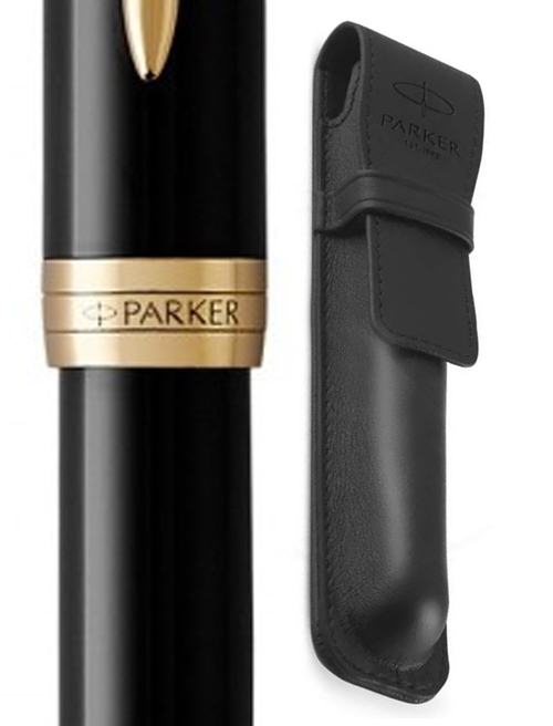 Набір Parker SONNET Black Lacquer GT FP18 F (перова ручка + шкір.чохол)