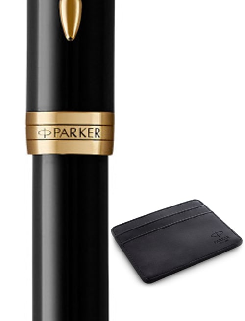 Набор Parker SONNET Black Lacquer GT FP M (перьевая ручка + картхолдер)
